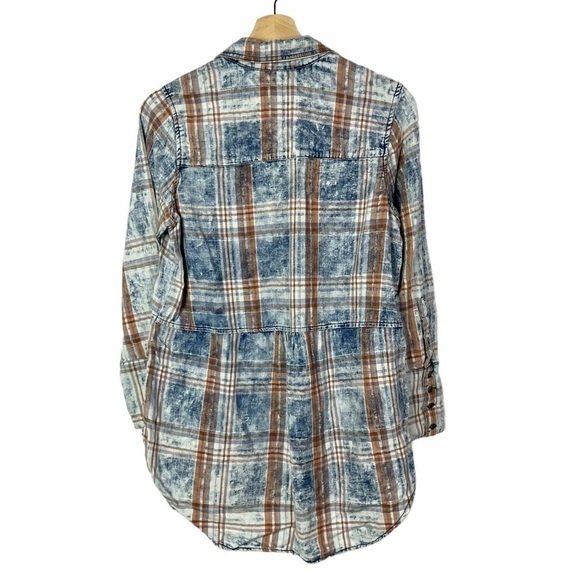 Soft Surroundings Blue & Orange Plaid Long Sleeve Button Down XS - Picture 2 of 4